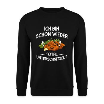 Ich bin schon wieder total unterschnitzelt - Unisex Pullover - Schwarz - Vorne - Alina (178cm) & Michal (187cm)
