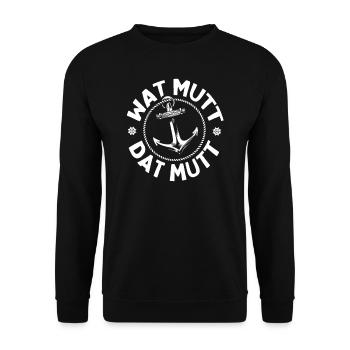 Wat Mutt Dat Mutt Plattdeutsche Redensart Hamburg - Unisex Pullover - Schwarz - Vorne - Alina (178cm) & Michal (187cm)
