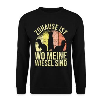 Zuhause ist wo meine Wiesel sind - Unisex Pullover - Schwarz - Vorne - Alina (178cm) & Michal (187cm)