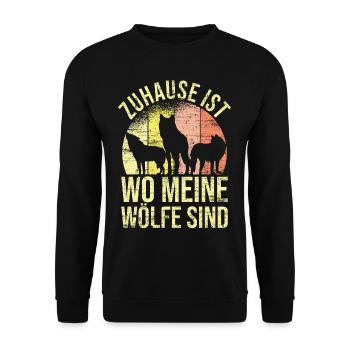 Zuhause ist wo meine Wölfe sind - Unisex Pullover - Schwarz - Vorne - Alina (178cm) & Michal (187cm)