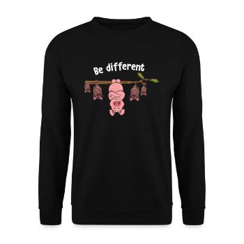 Be Different Pink Pig With Bats - Unisex Pullover - Schwarz - Vorne - Alina (178cm) & Michal (187cm)