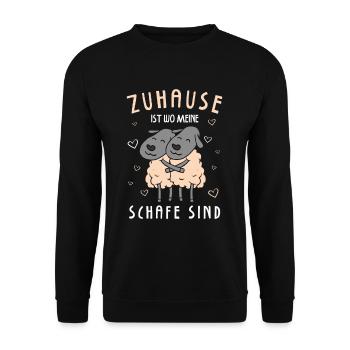 Zuhause Ist Wo Meine Schafe Sind Schäfer - Unisex Pullover - Schwarz - Vorne - Alina (178cm) & Michal (187cm)