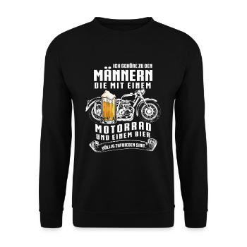 Motorrad Bier Motorradfahrer Spruch Biertrinker - Unisex Pullover - Schwarz - Vorne - Alina (178cm) & Michal (187cm)