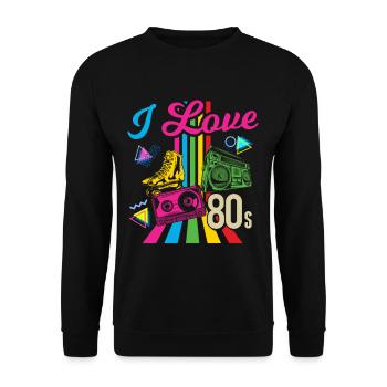 I Love 80s ich liebe die 80ger musik - Unisex Pullover - Schwarz - Vorne - Alina (178cm) & Michal (187cm)
