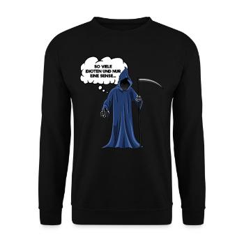 So Viele Idioten Und Nur Eine Sense Sensenmann - Unisex Pullover - Schwarz - Vorne - Alina (178cm) & Michal (187cm)