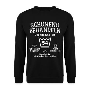 Schonend Behandeln 54. Geburtstag Der Alte Sack 54 - Unisex Pullover - Schwarz - Vorne - Alina (178cm) & Michal (187cm)