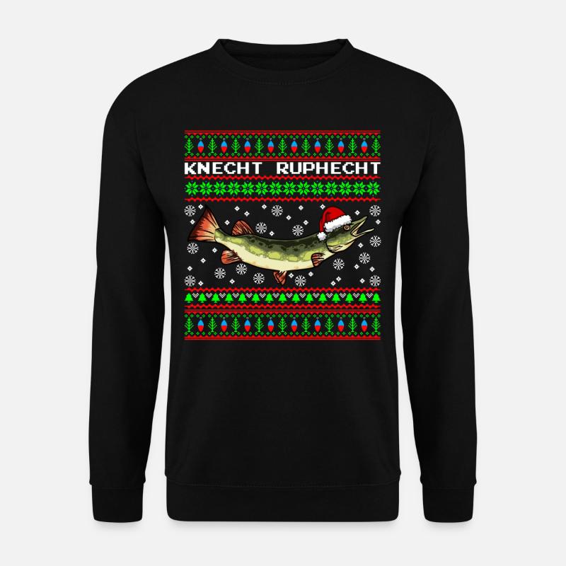 Knecht Ruphecht Hecht Ugly Christmas Angeln - Unisex Pullover - Schwarz