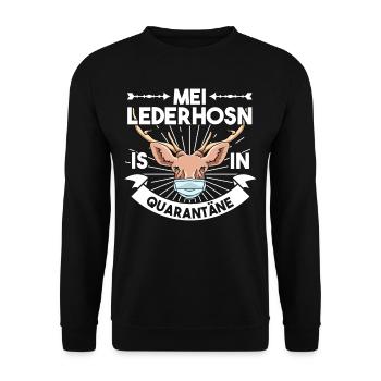 Mei Lederhosn is in Quarantäne Lederhose Ersatz - Unisex Pullover - Schwarz - Vorne - Alina (178cm) & Michal (187cm)