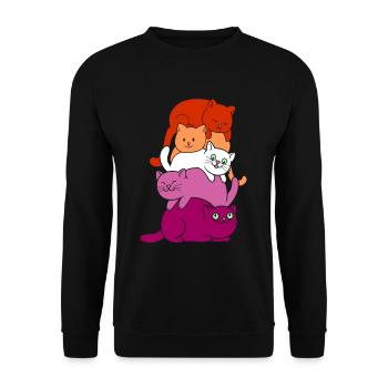 Lesbian Katze Katzen Stapel - Unisex Pullover - Schwarz - Vorne - Alina (178cm) & Michal (187cm)