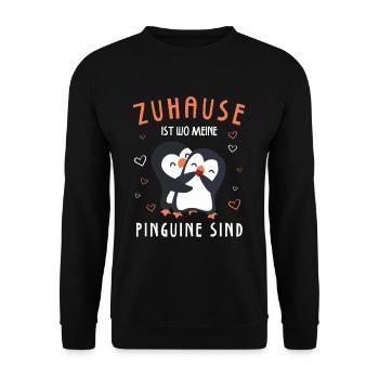 Zuhause ist wo meine Pinguine sind Pinguin - Unisex Pullover - Schwarz - Vorne - Alina (178cm) & Michal (187cm)