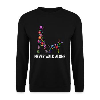 Never Walk Alone Hunde Gassi Blumen - Unisex Pullover - Schwarz - Vorne - Alina (178cm) & Michal (187cm)