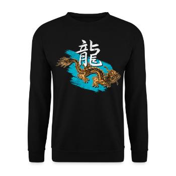 Dragon with Chinese characters - Unisex Sweatshirt - black - Front - Alina (178cm) & Michal (187cm)