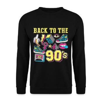 Back To 90's Vintage Kassette Tape Mixtape - Unisex Pullover - Schwarz - Vorne - Alina (178cm) & Michal (187cm)