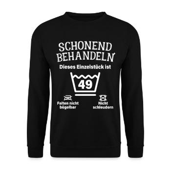 Schonend Behandeln 49. Geburtstag Einzelstück 49 - Unisex Pullover - Schwarz - Vorne - Alina (178cm) & Michal (187cm)