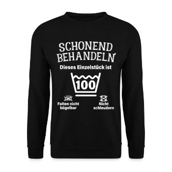 Schonend Behandeln 100. Geburtstag Einzelstück - Unisex Pullover - Schwarz - Vorne - Alina (178cm) & Michal (187cm)
