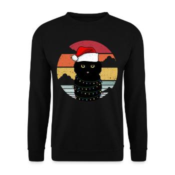 Weihnachtskatze mit Weihnachtslichtern - Unisex Pullover - Schwarz - Vorne - Alina (178cm) & Michal (187cm)