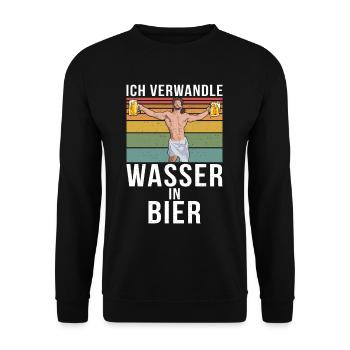 Bier Brauen Ich Verwandle Wasser In Bier Jesus - Unisex Pullover - Schwarz - Vorne - Alina (178cm) & Michal (187cm)