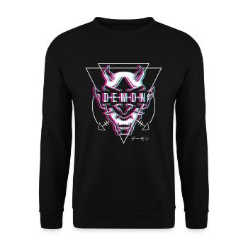 Japanische Oni Maske Dämon Oger - Unisex Pullover - Schwarz - Vorne - Alina (178cm) & Michal (187cm)