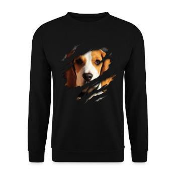 Beagle Hund Gesicht Hunde Riss zerrissen - Unisex Pullover - Schwarz - Vorne - Alina (178cm) & Michal (187cm)