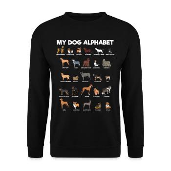 Mein Hundealphabet ABC Hunde Buchstaben - Unisex Pullover - Schwarz - Vorne - Alina (178cm) & Michal (187cm)