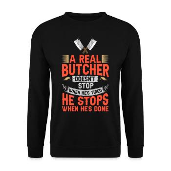 Metzger Fleischschneider Fleischer Metzgerei - Unisex Pullover - Schwarz - Vorne - Alina (178cm) & Michal (187cm)