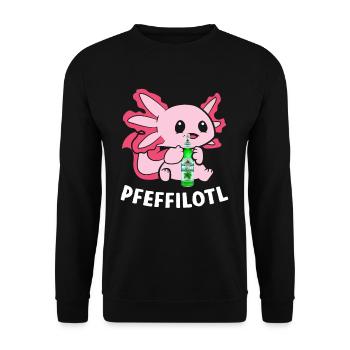 Pfeffilotl Axolotl trinkt Pfeffi Pfefferminzlikör - Unisex Pullover - Schwarz - Vorne - Alina (178cm) & Michal (187cm)