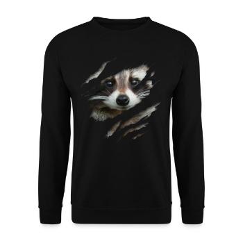 Waschbär-Gesicht Süßer Waschbär Zerrissen Riss - Unisex Pullover - Schwarz - Vorne - Alina (178cm) & Michal (187cm)