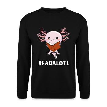 Readolotl Lesender Axolotl mit Buch - Unisex Pullover - Schwarz - Vorne - Alina (178cm) & Michal (187cm)