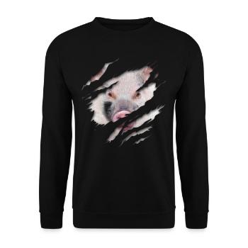 Schweine Gesicht Schwein Riss zerrissen - Unisex Pullover - Schwarz - Vorne - Alina (178cm) & Michal (187cm)