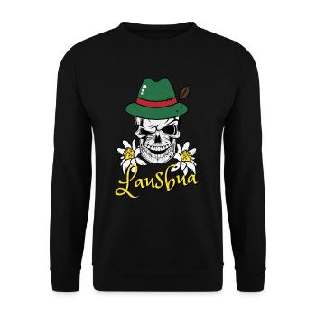 Lausbua Bayern Totenkopf Bayer Trachten - Unisex Pullover - Schwarz - Vorne - Alina (178cm) & Michal (187cm)