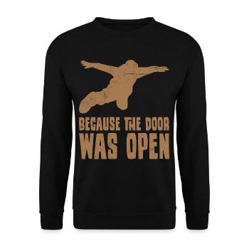 Fallschirmspringer Sprüche Because The Door Was - Unisex Pullover - Schwarz - Vorne - Alina (178cm) & Michal (187cm)