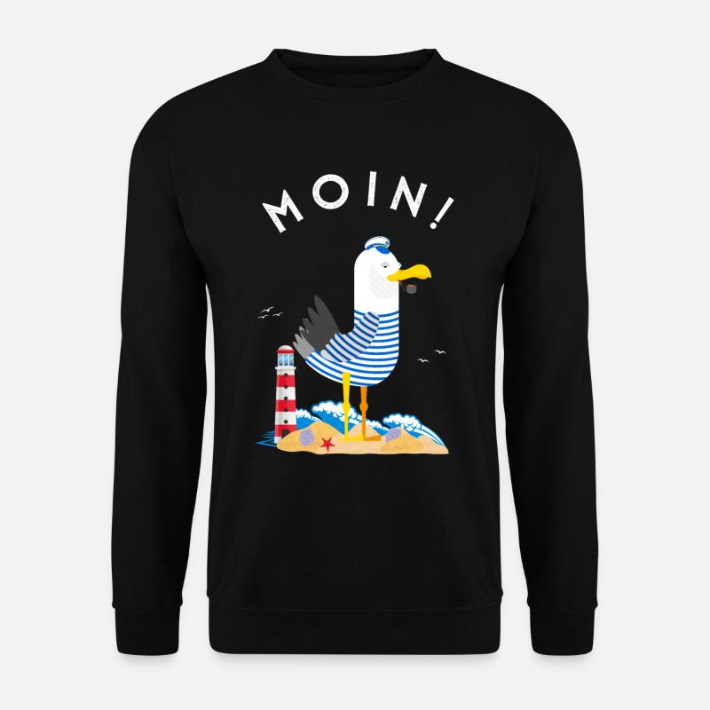 Moin Möwe Kapitän Norddeutschland Plattdeutsch - Unisex Pullover - Schwarz