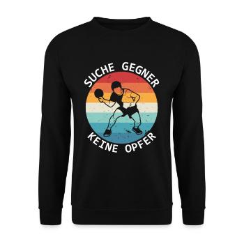 Tischtennis Suche Gegner Keine Opfer - Unisex Pullover - Schwarz - Vorne - Alina (178cm) & Michal (187cm)