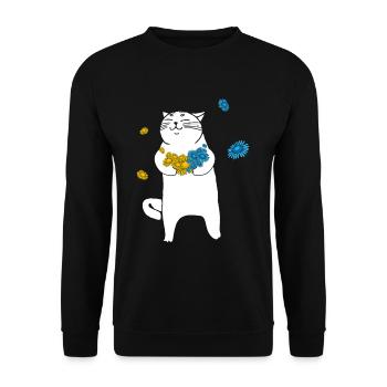 Ukraine Cat Flowers I Stand With Ukraine - Unisex Sweatshirt - black - Front - Alina (178cm) & Michal (187cm)