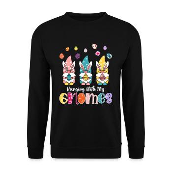 Hanging With My Gnomies Gnome Rabbit Happy Easter - Unisex Pullover - Schwarz - Vorne - Alina (178cm) & Michal (187cm)