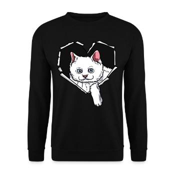 Cat CrackEd Hole Heart Cats - Unisex Sweatshirt - black - Front - Alina (178cm) & Michal (187cm)
