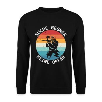 Paintball Suche Gegner Keine Opfer - Unisex Pullover - Schwarz - Vorne - Alina (178cm) & Michal (187cm)