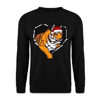 Crack Tiger with Christmas Cap Hole - Unisex Sweatshirt - black - Front - Alina (178cm) & Michal (187cm)