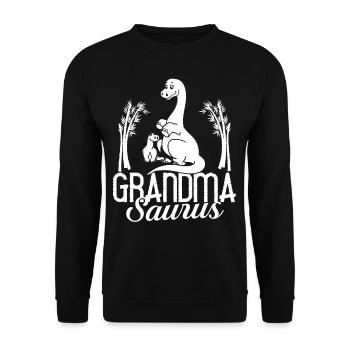 Dinosaurier Oma Saurus Omasaurus Großmutter - Unisex Pullover - Schwarz - Vorne - Alina (178cm) & Michal (187cm)