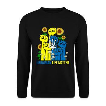 Ukrainian Life Matter Ukraine Fleurs - Sweat-shirt Unisexe - noir - Devant - Alina (178cm) & Michal (187cm)