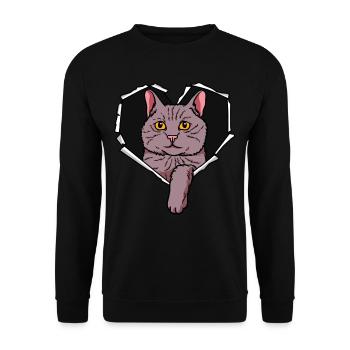 Zerrissenes Loch Riss Katze - Unisex Pullover - Schwarz - Vorne - Alina (178cm) & Michal (187cm)