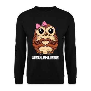 Eulenliebe Eule Liebe Eulenmama Herz - Unisex Pullover - Schwarz - Vorne - Alina (178cm) & Michal (187cm)