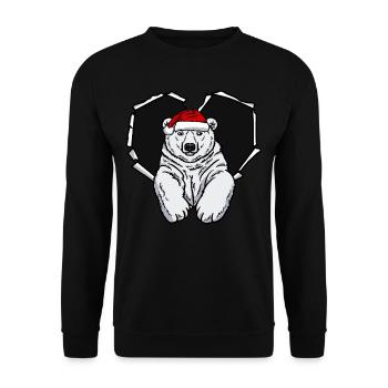 Riss Eisbär mit Weihnachtsmütze Loch - Unisex Pullover - Schwarz - Vorne - Alina (178cm) & Michal (187cm)