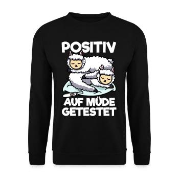 Lama Positiv Auf Müde Getestet Lama Schlafshirt - Unisex Pullover - Schwarz - Vorne - Alina (178cm) & Michal (187cm)