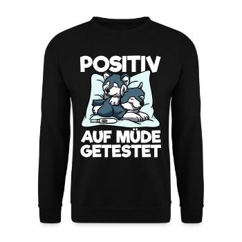 Wolf Positiv Auf Müde Getestet Wolf Schlafshirt - Unisex Pullover - Schwarz - Vorne - Alina (178cm) & Michal (187cm)