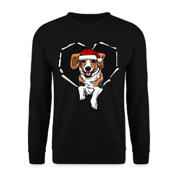 Riss Beagle mit Weihnachtsmütze Loch - Unisex Pullover - Schwarz - Vorne - Alina (178cm) & Michal (187cm)