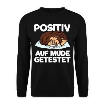 Igel Positiv Auf Müde Getestet Igel Schlafshirt - Unisex Pullover - Schwarz - Vorne - Alina (178cm) & Michal (187cm)