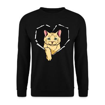 Katze Riss zerissenes Loch Herz Katzen - Unisex Pullover - Schwarz - Vorne - Alina (178cm) & Michal (187cm)