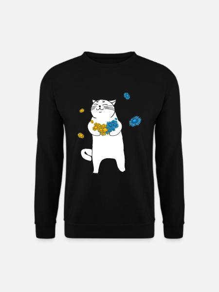 Ukraine Katze Blumen I Stand With Ukraine - Unisex Pullover - Schwarz