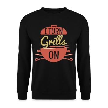 I Turn Grills On Grilling Pun BBQ - Unisex Sweatshirt - black - Front - Alina (178cm) & Michal (187cm)